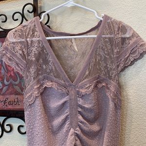 Free People mauvish taupe lacy fitted pullon dress